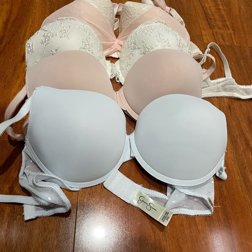 Jessica Simpson White and Pink Lace Bras